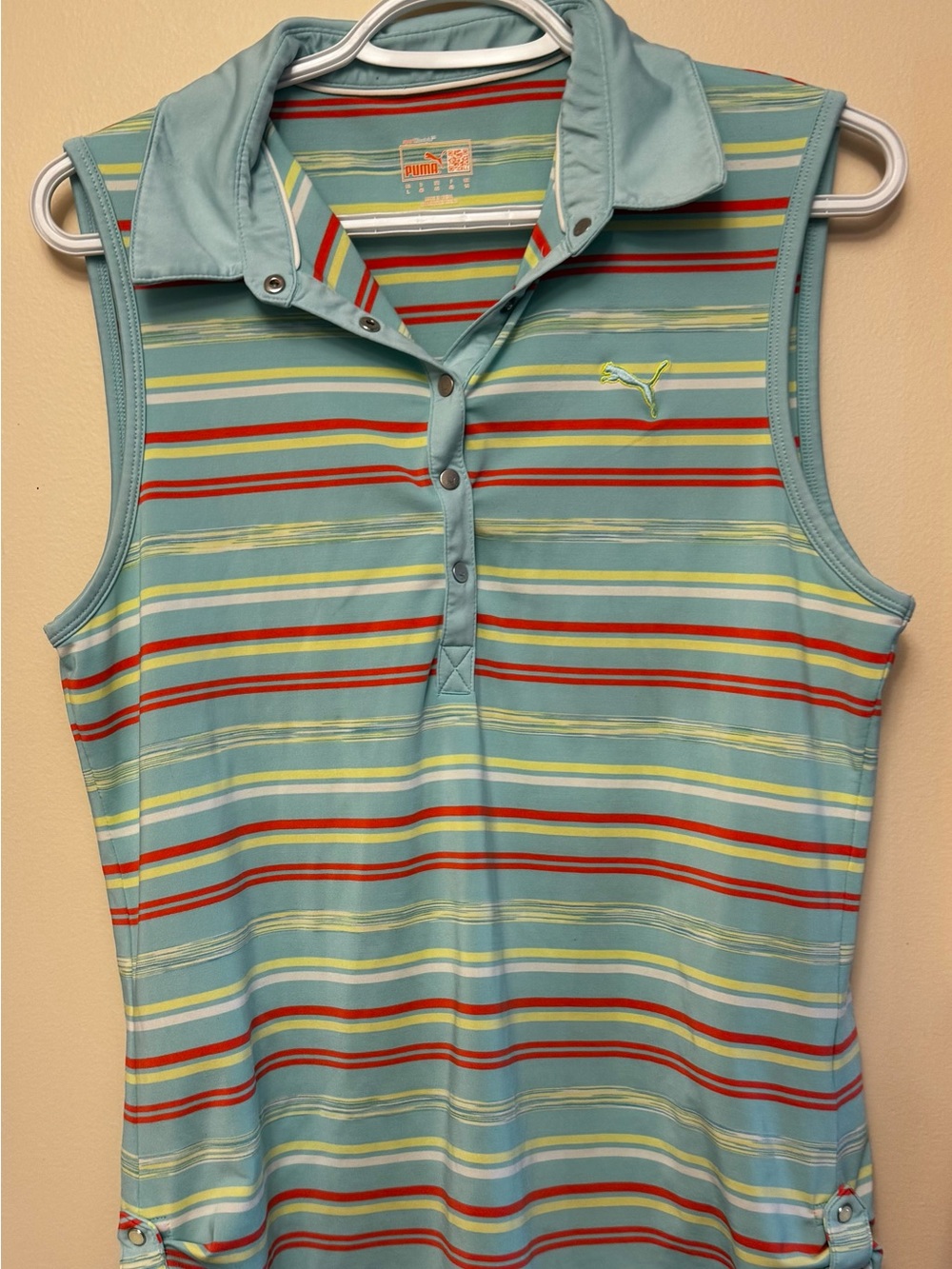 Woman’s Puma Sleeveless Polo Top - Aqua Striped